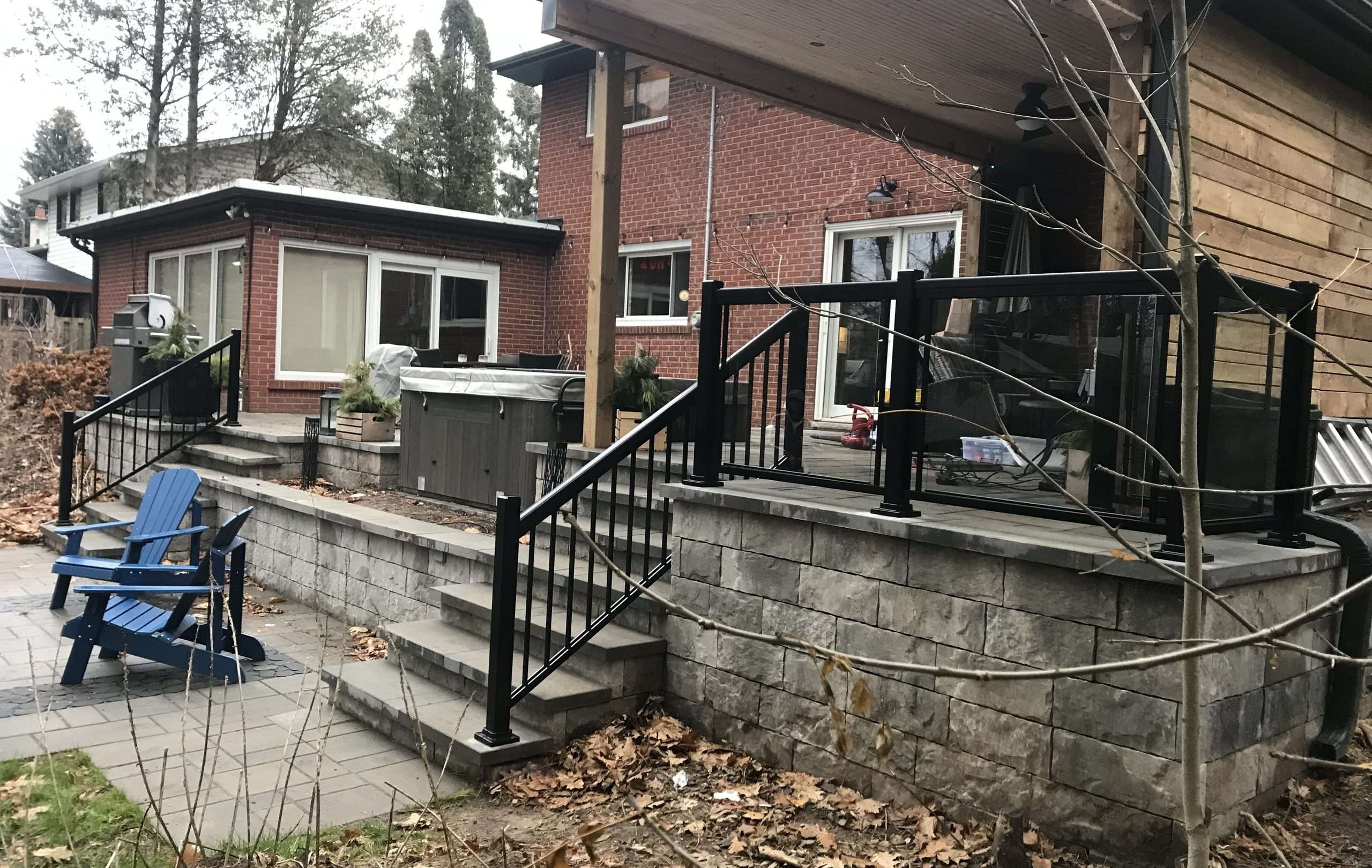 Custom Deck Railings Installation - Spindles + Clear Glass (Waterloo, ON)