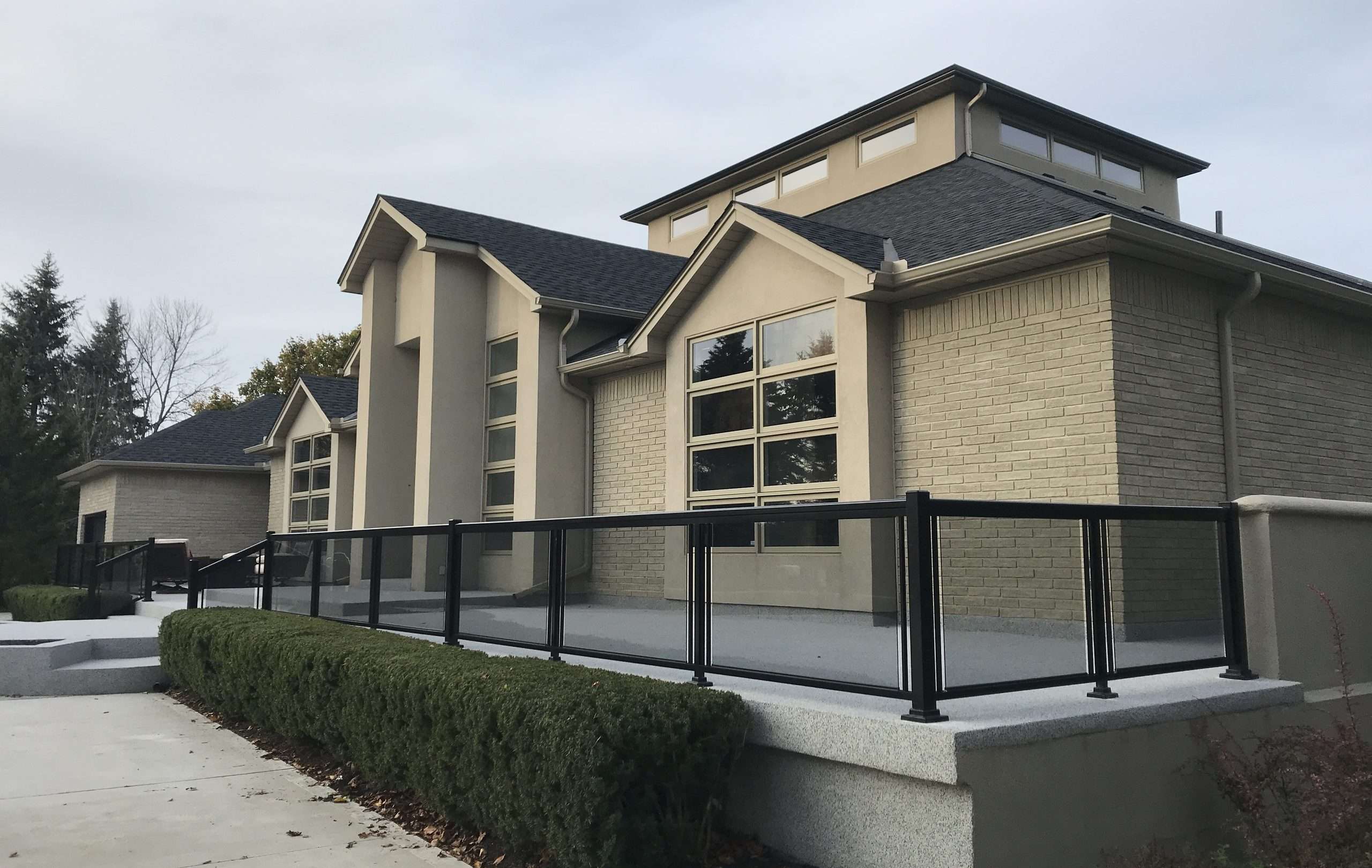 Tinted Grey Glass Deck Railings Installation (Guelph, ON)