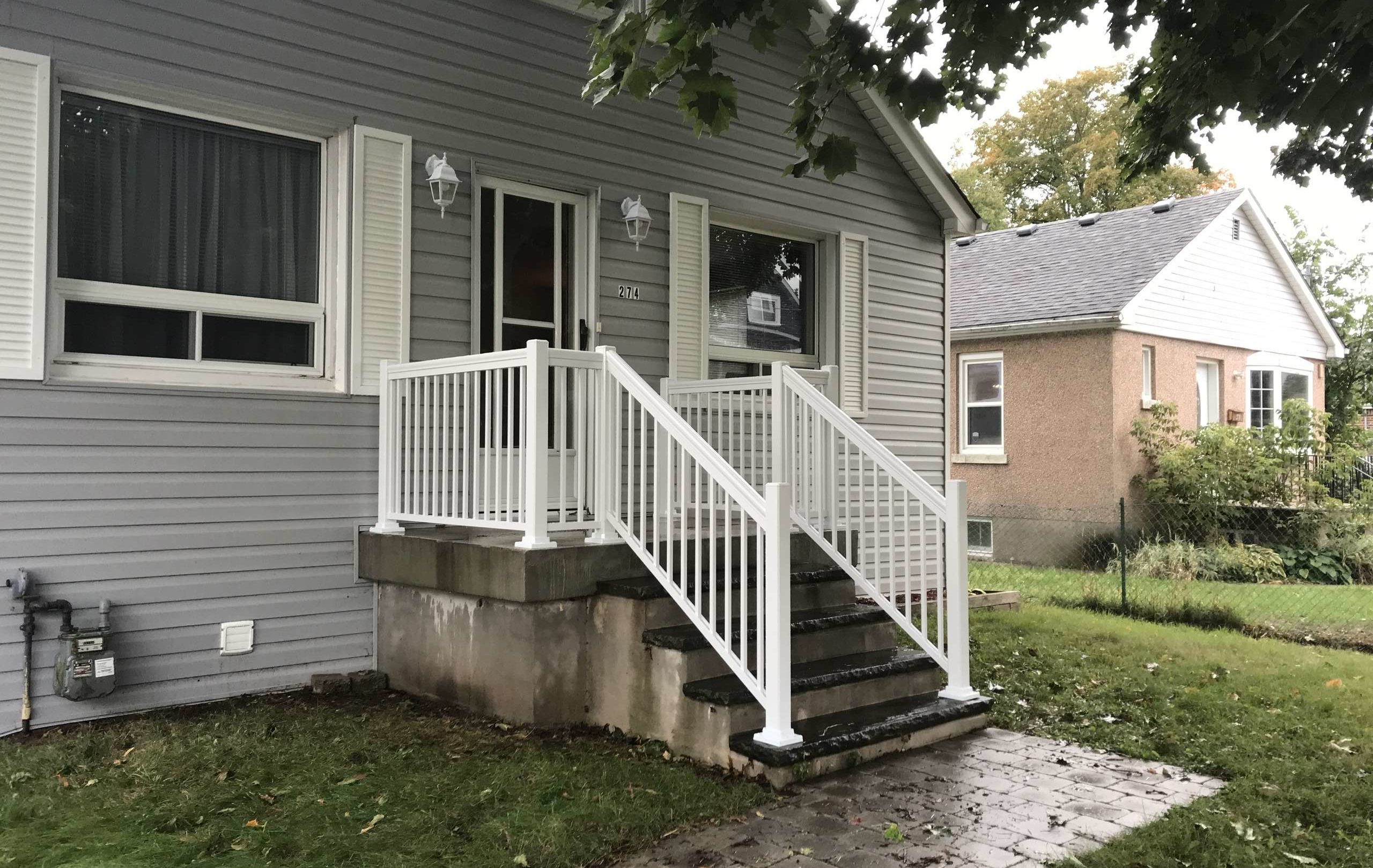 Aluminum Porch and Stairs Railings Installation on Stone Guelph