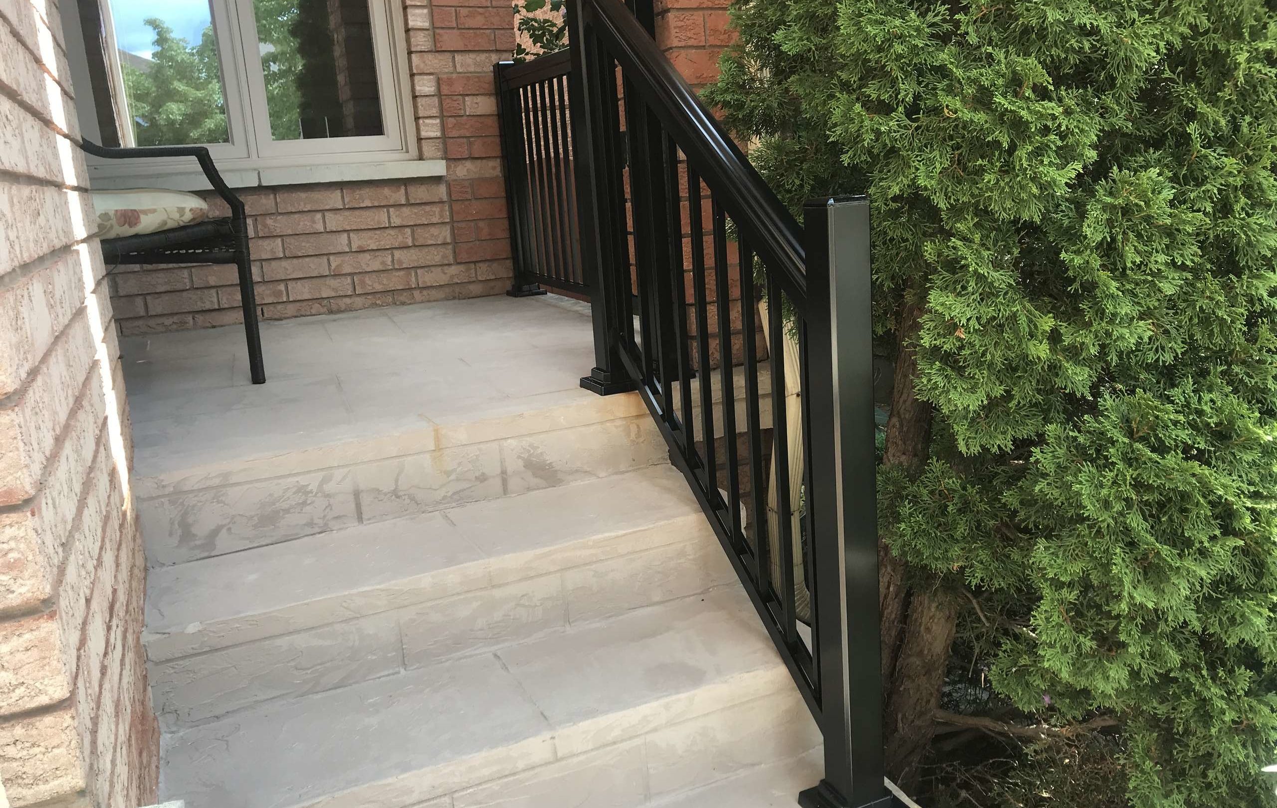 Custom Stair Railings Installation with Aluminum Spindles on Porch Baden