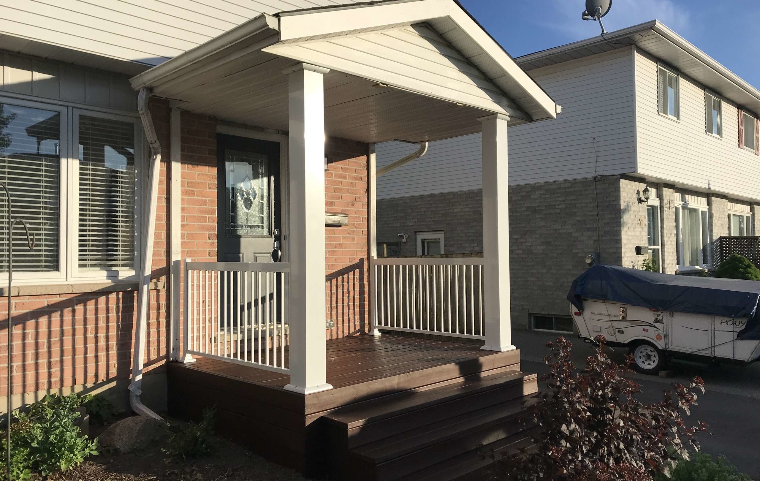 Exterior Wood Porch Renovation Railings Installation Kitchener, ON