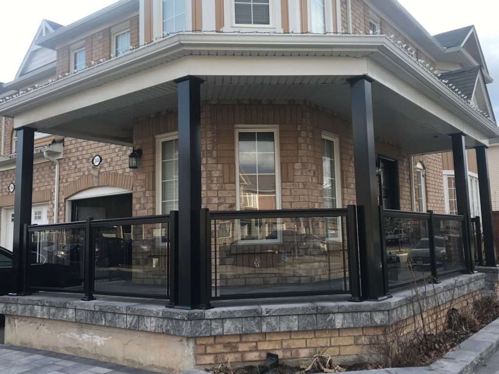 Tinted Glass Porch Railings Aluminum Columns Installation (Guelph, ON)