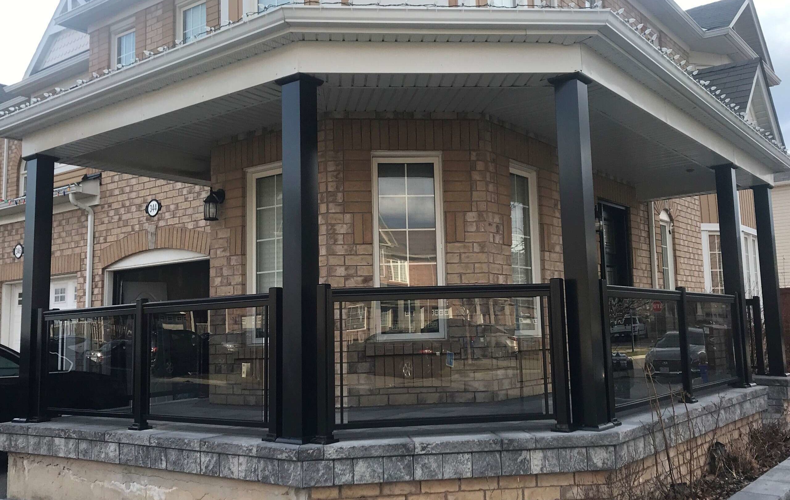 Tinted Glass Porch Railings Aluminum Columns Installation (Waterloo, ON)