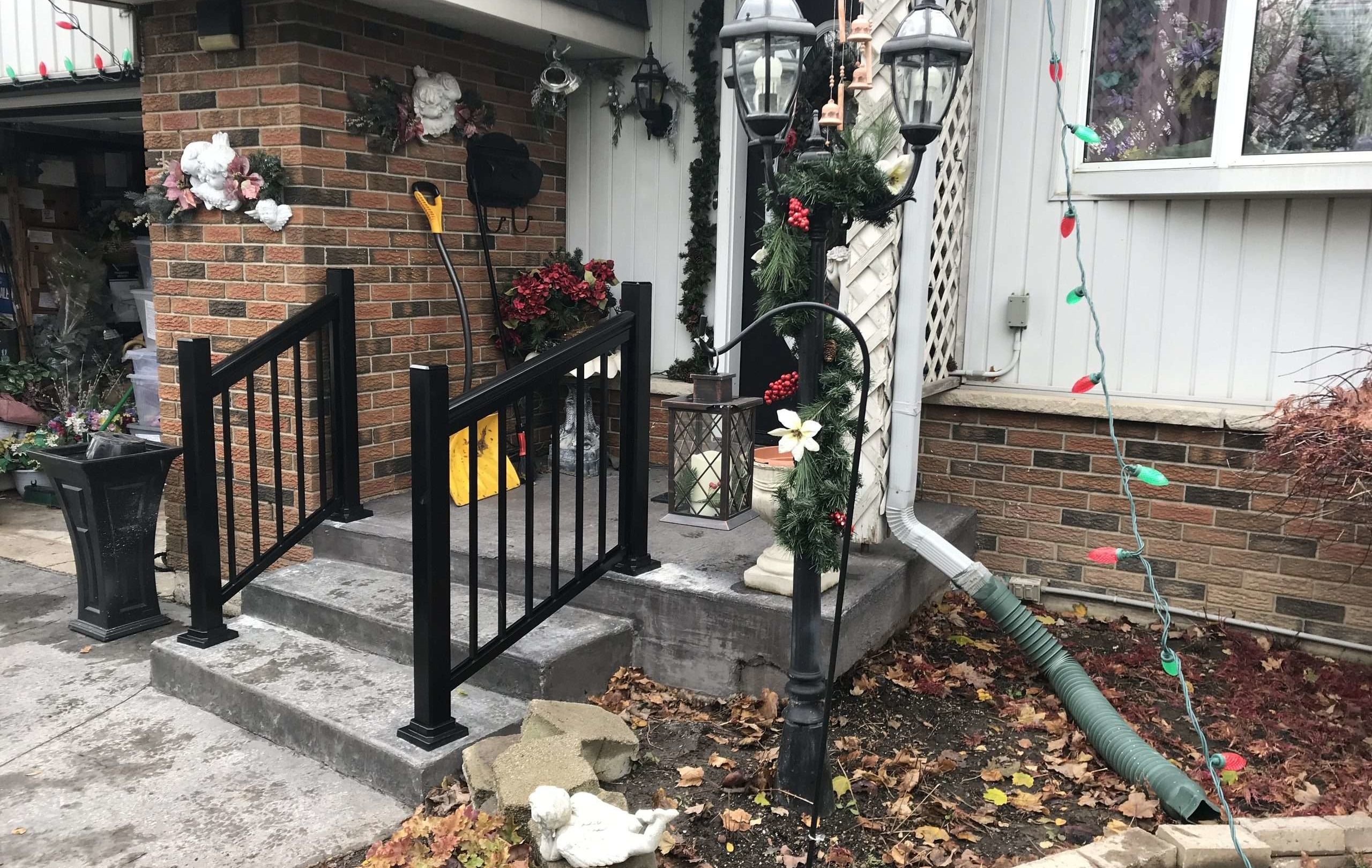 Stand alone Aluminum Railings Installation on Front Porch Stairs Kitchener