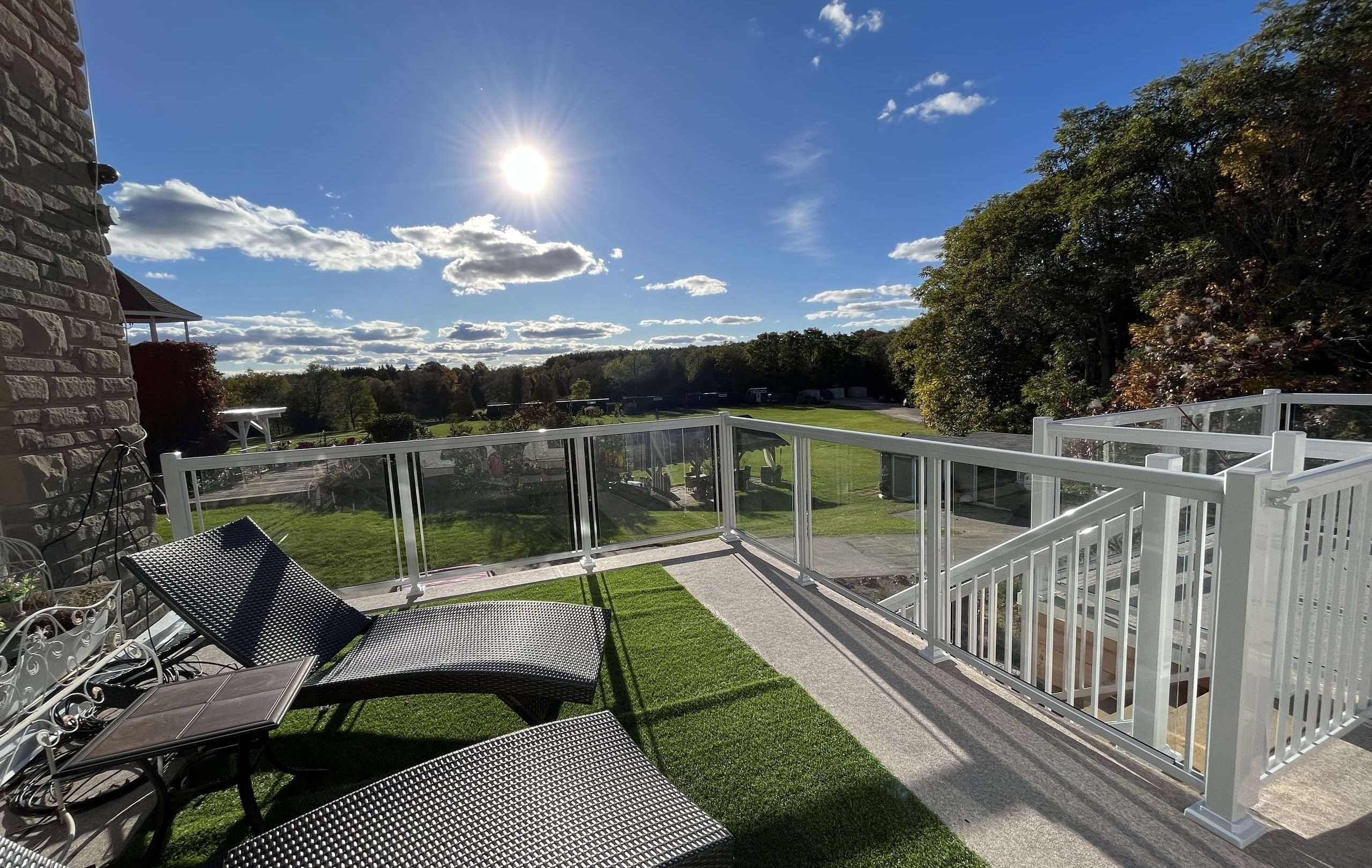 Vision Clear Glass Railings and Custom Gate Installation on Deck (Ariss, ON) - WHITE