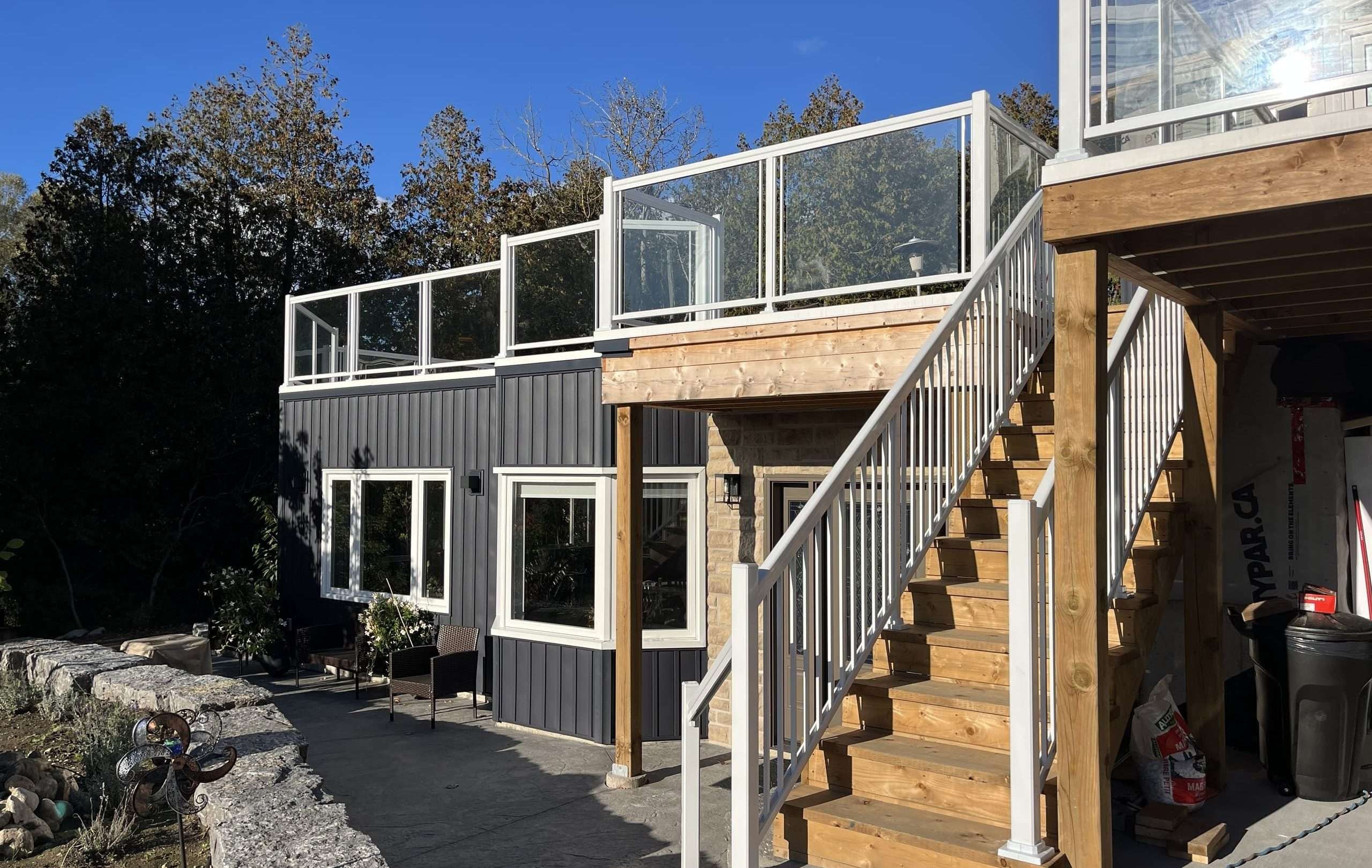 Clear Glass Deck and Stair Railings Installation (Ariss, ON) - WHITE